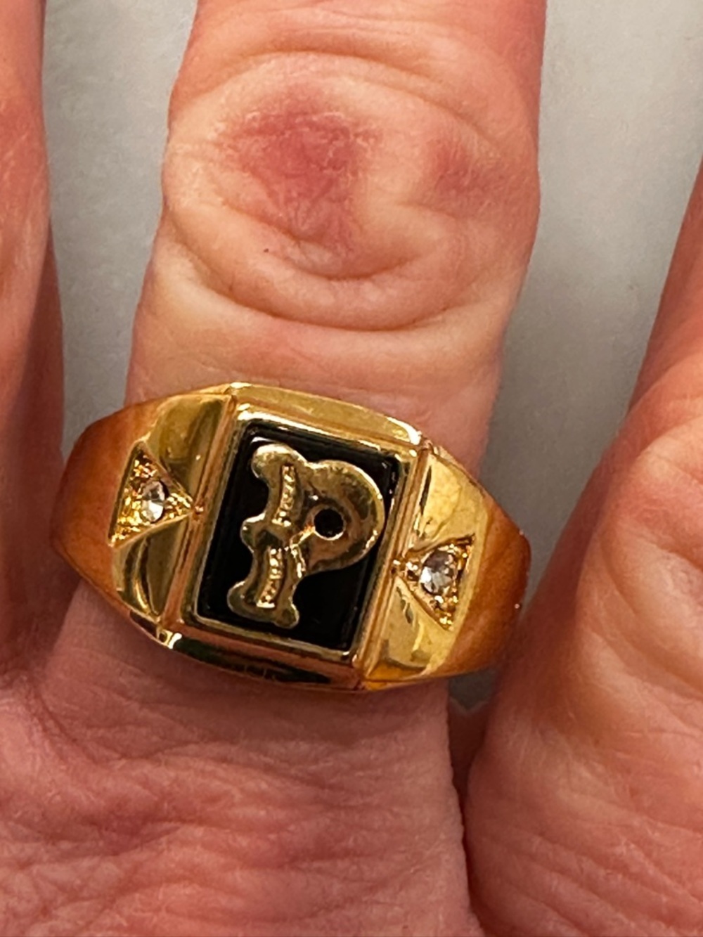 Men's Signet Ring with Black Enamel 'P' Initial